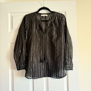 Loft Shimmery Striped Black Blouse Size Petite Medium